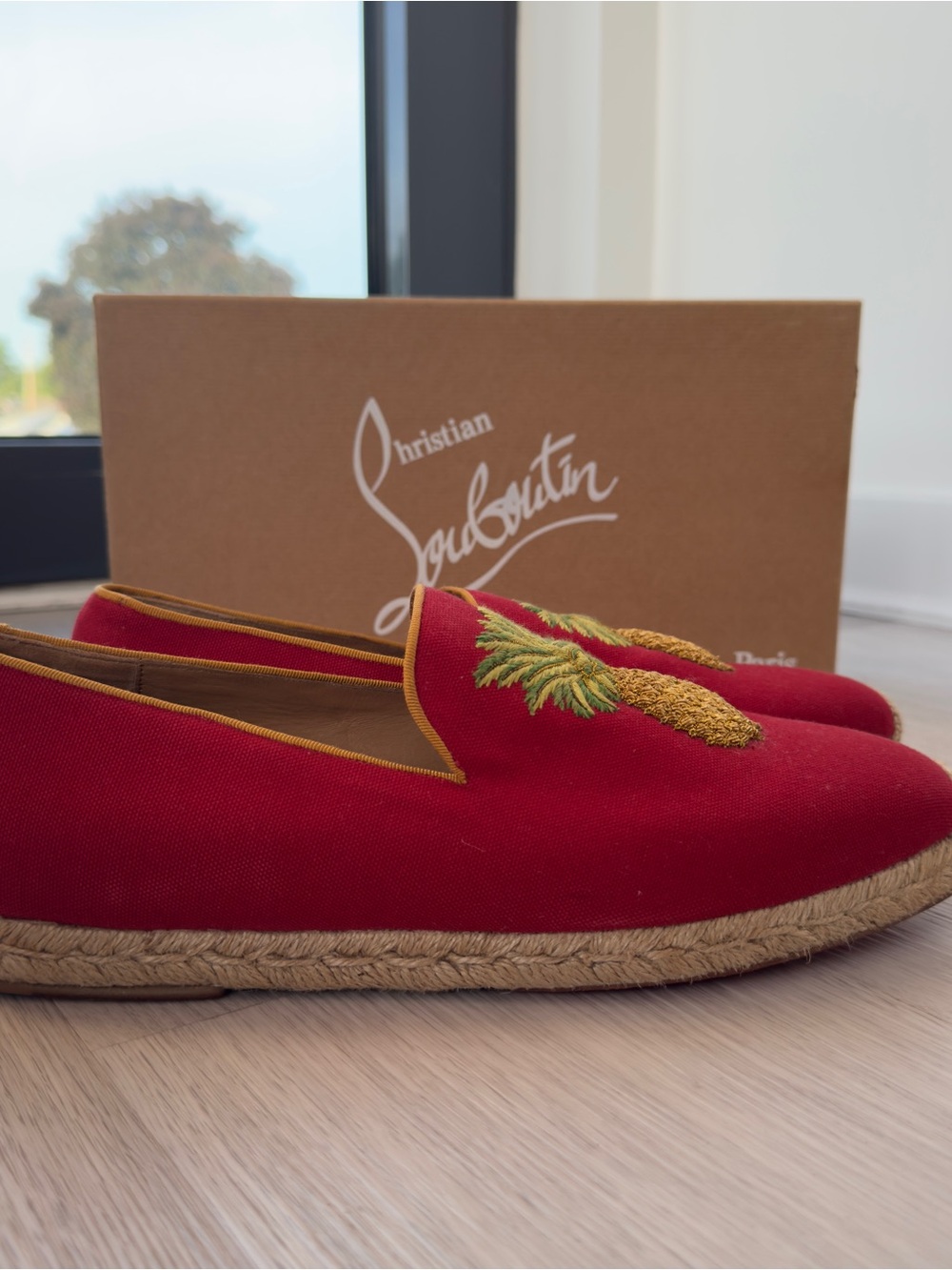 Christian Louboutin Men’s Red Embroidered Espadrilles Shoes